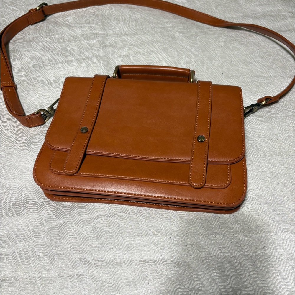 ECOSUSI  Brown Faux Leather Crossbody Briefcase Bag